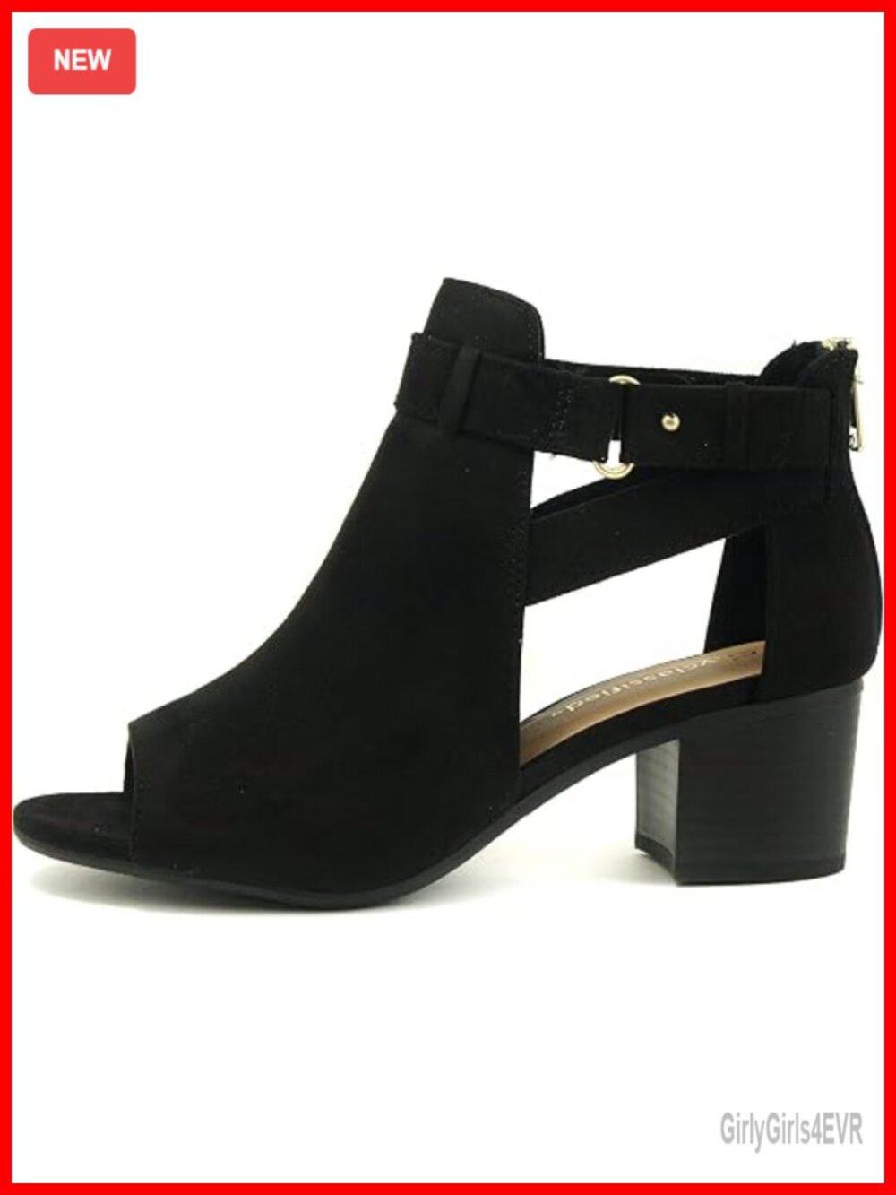 Cutout Side Strap Mid Chunky Heel Fashion Ankle Bootie